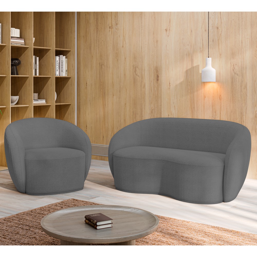Sofá 2 Lugares Living 160cm e 1 Poltrona Giratória Garbin K04 Bouclê Cinza - Mpozenato