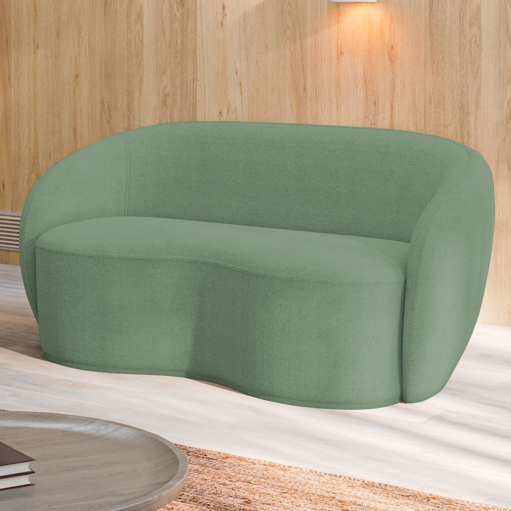 Sofá 2 Lugares Living Orgânico Sala de Estar 160cm Garbin K04 Bouclê Verde - Mpozenato