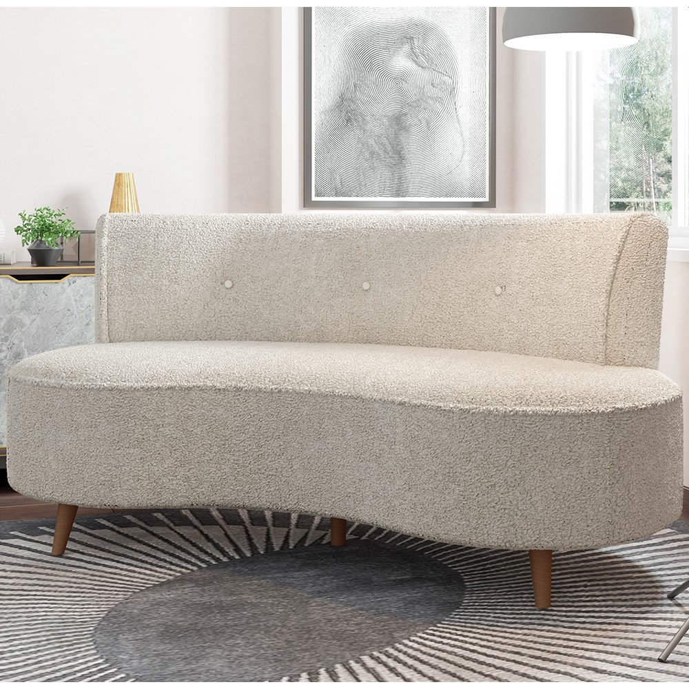 Sofá 2 Lugares para Sala Living 135cm Pés Palito Korah K04 Bouclê Bege - Mpozenato