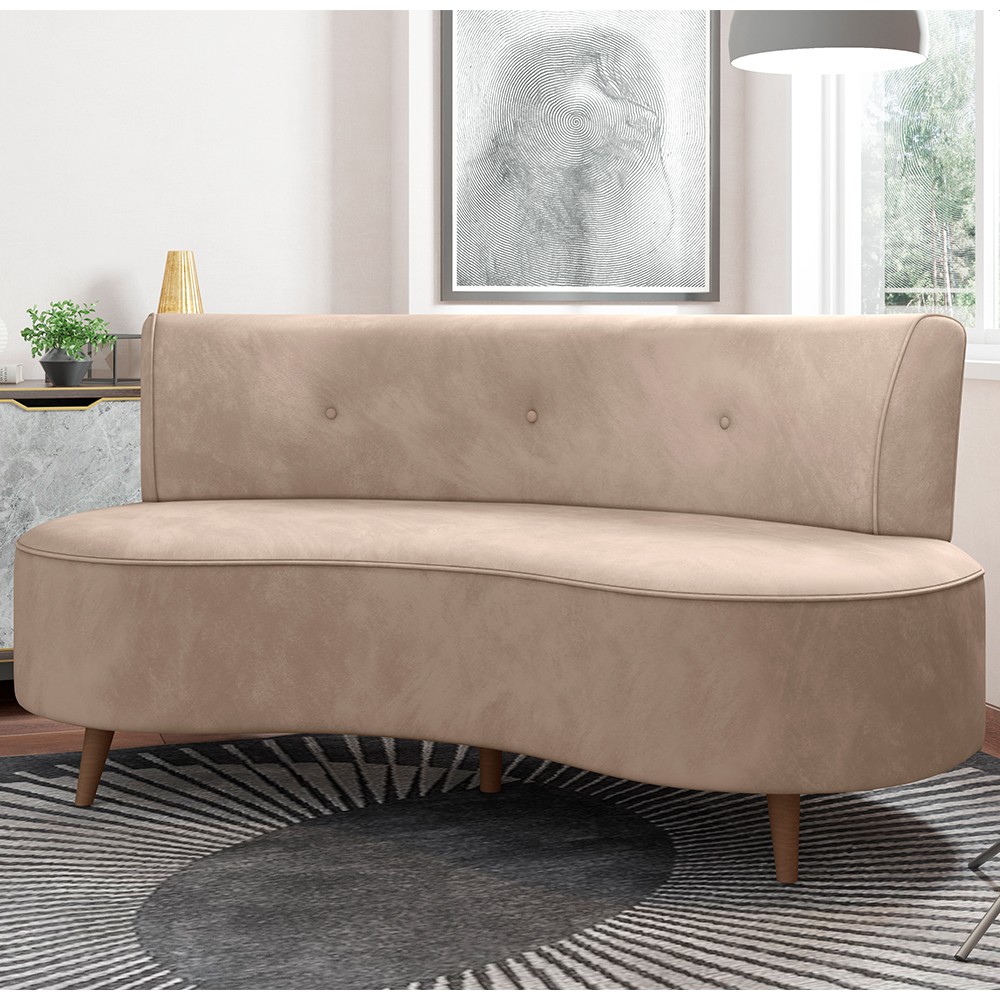 Sofá 2 Lugares para Sala Living 135cm Pés Palito Korah K04 Veludo Bege - Mpozenato