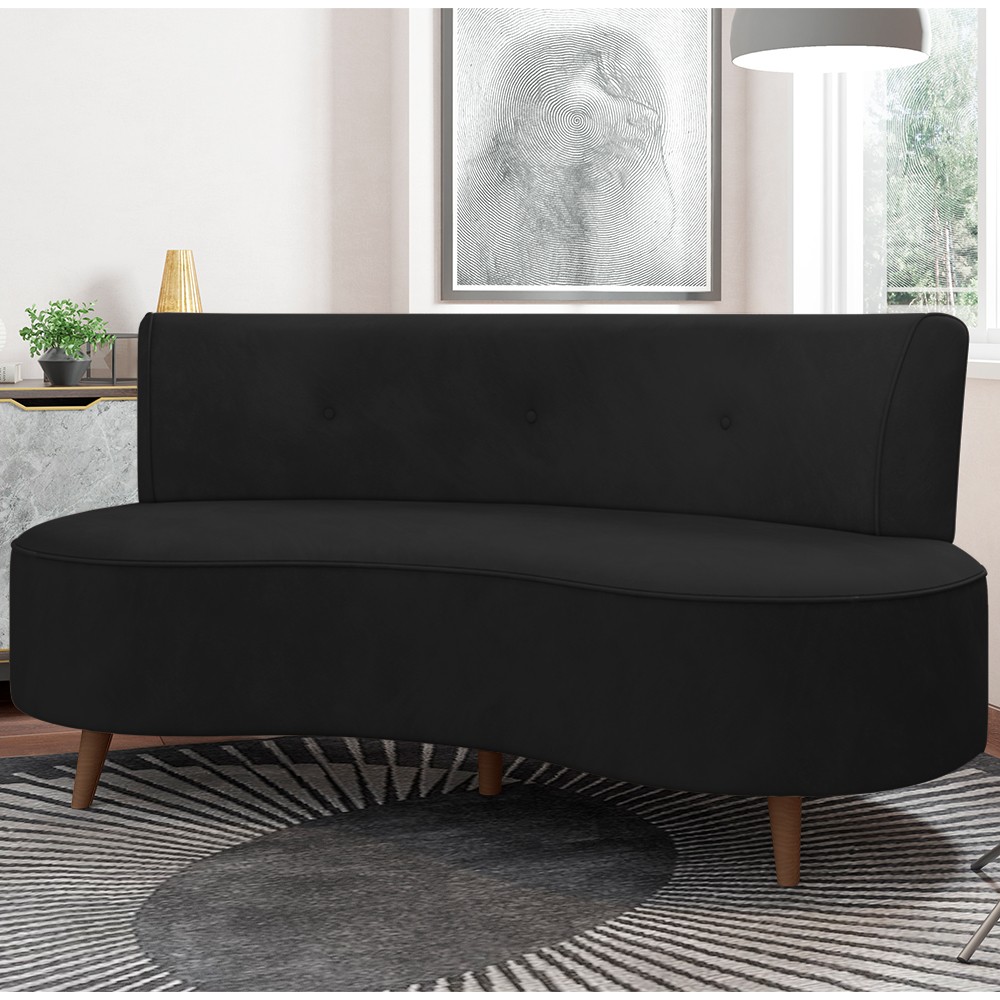Sofá 2 Lugares para Sala Living 135cm Pés Palito Korah K04 Veludo Preto - Mpozenato