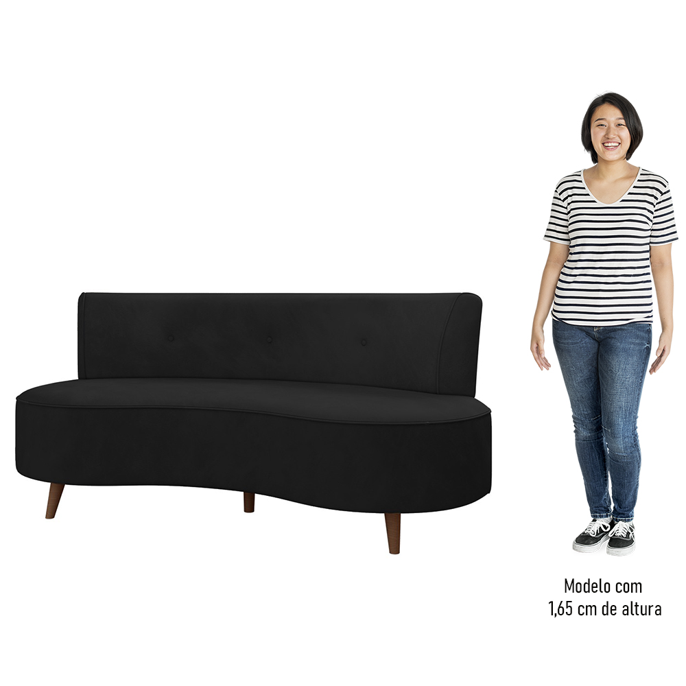 Sofá 2 Lugares para Sala Living 135cm Pés Palito Korah K04 Veludo Preto - Mpozenato