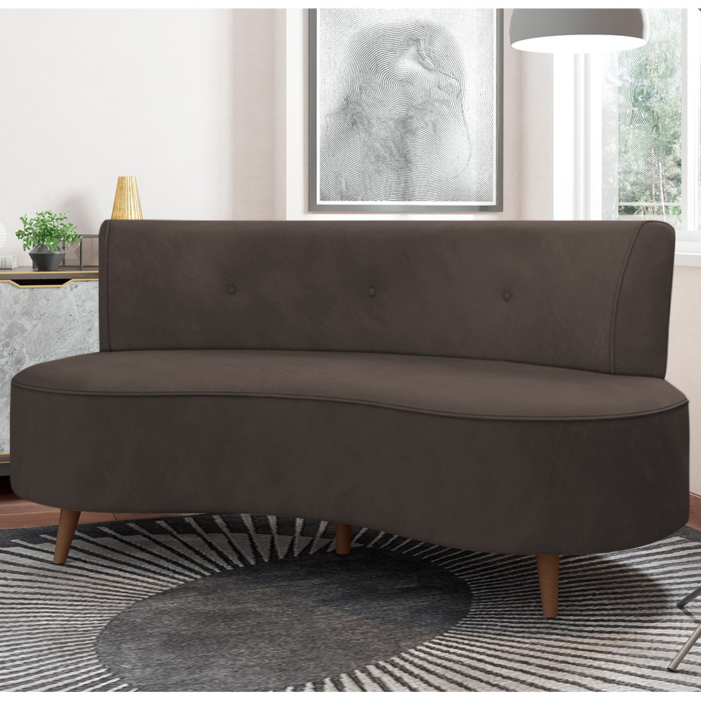 Sofá 2 Lugares para Sala Living 135cm Pés Palito Korah Z08 Veludo Marrom - Mpozenato