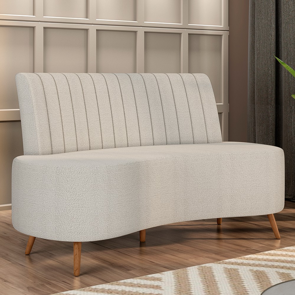 Sofá 2 Lugares para Sala Living 135cm Pés Palito Tamar K04 Bouclê Bege - Mpozenato