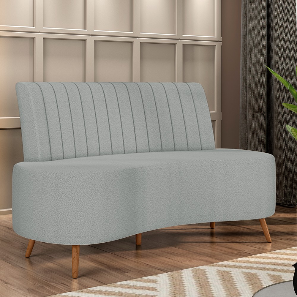 Sofá 2 Lugares para Sala Living 135cm Pés Palito Tamar K04 Bouclê Cinza - Mpozenato