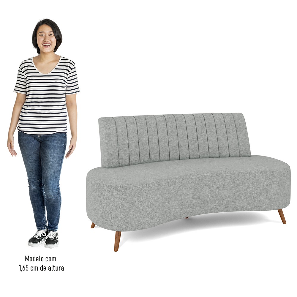 Sofá 2 Lugares para Sala Living 135cm Pés Palito Tamar K04 Bouclê Cinza - Mpozenato