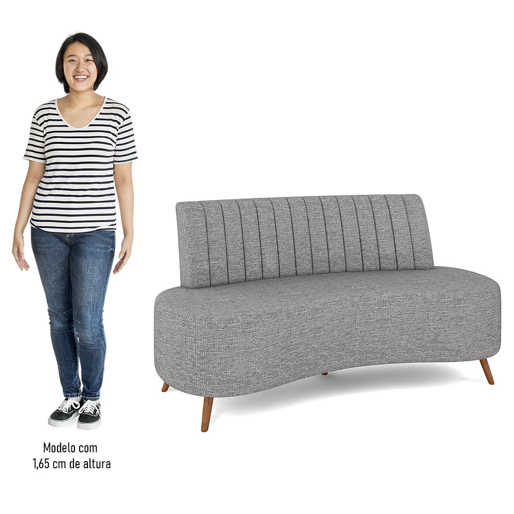 Sofá 2 Lugares para Sala Living 135cm Pés Palito Tamar K04 Linho Cinza - Mpozenato