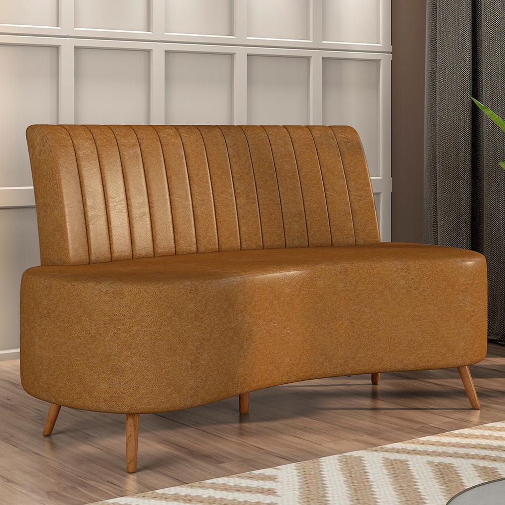 Sofá 2 Lugares para Sala Living 135cm Pés Palito Tamar K04 Sintético Caramelo - Mpozenato