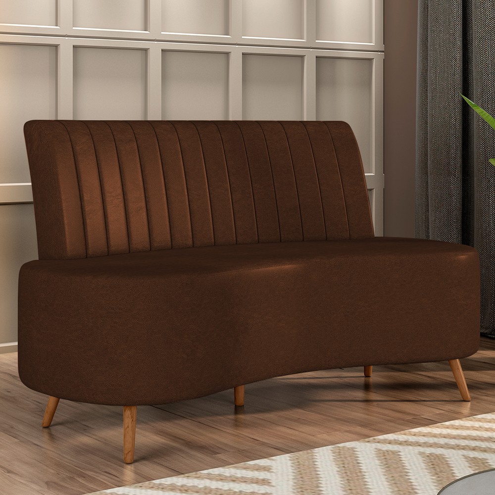 Sofá 2 Lugares para Sala Living 135cm Pés Palito Tamar K04 Sintético Marrom - Mpozenato
