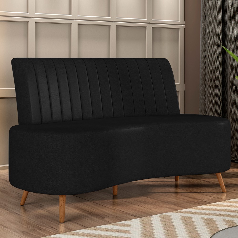 Sofá 2 Lugares para Sala Living 135cm Pés Palito Tamar K04 Sintético Preto - Mpozenato