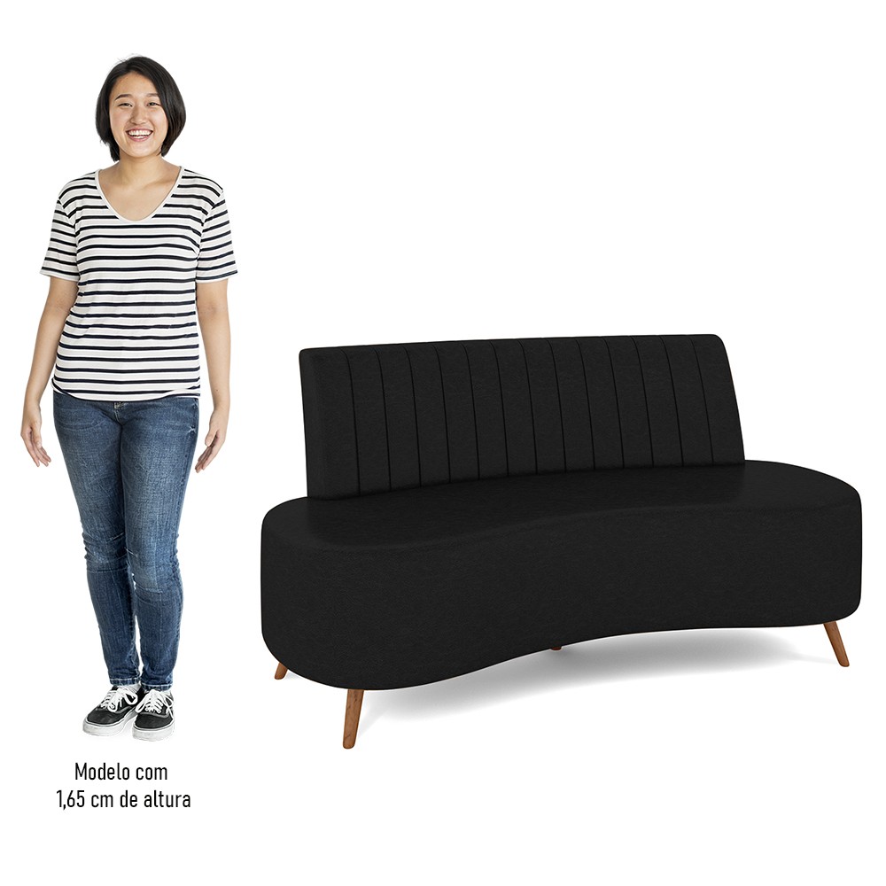 Sofá 2 Lugares para Sala Living 135cm Pés Palito Tamar K04 Sintético Preto - Mpozenato