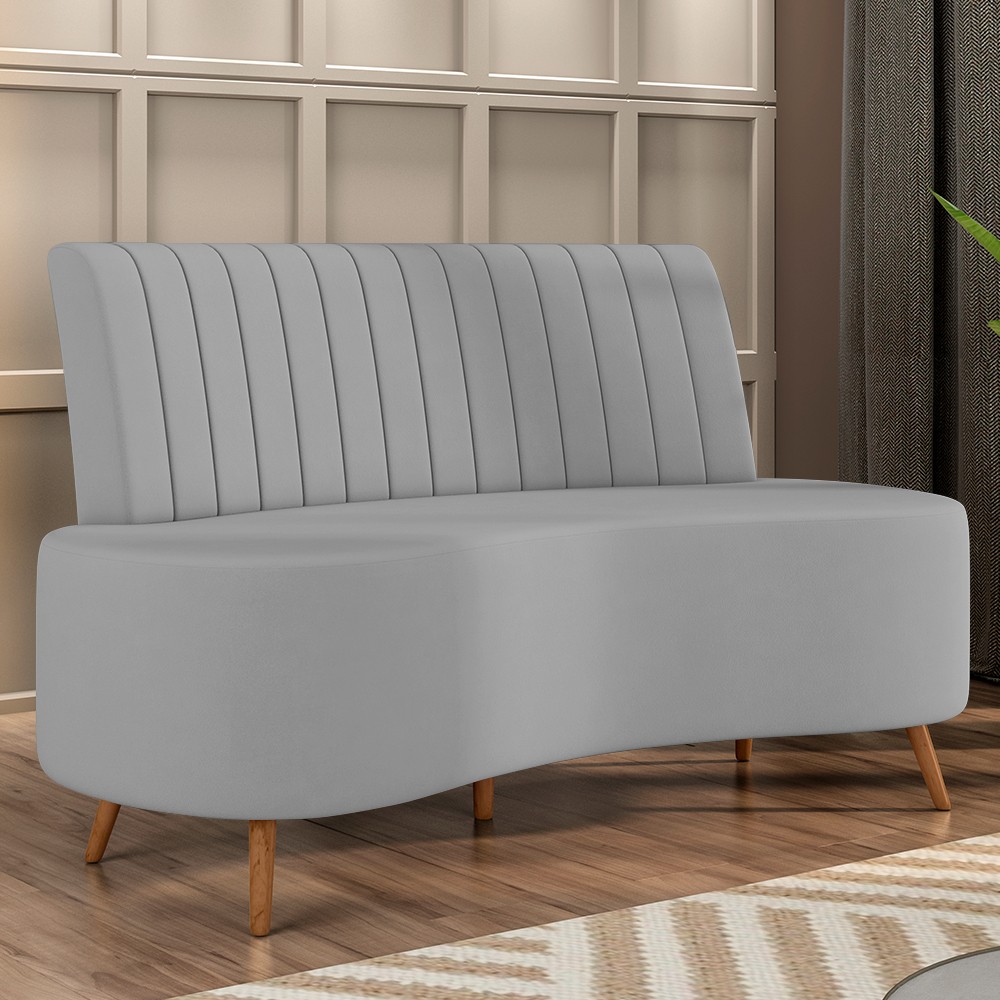 Sofá 2 Lugares para Sala Living 135cm Pés Palito Tamar K04 Veludo Cinza - Mpozenato