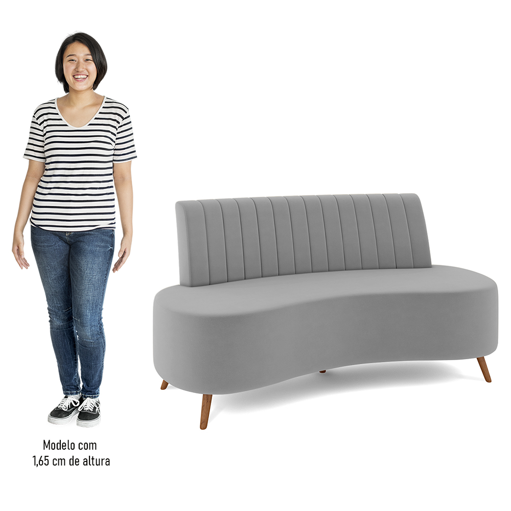 Sofá 2 Lugares para Sala Living 135cm Pés Palito Tamar K04 Veludo Cinza - Mpozenato
