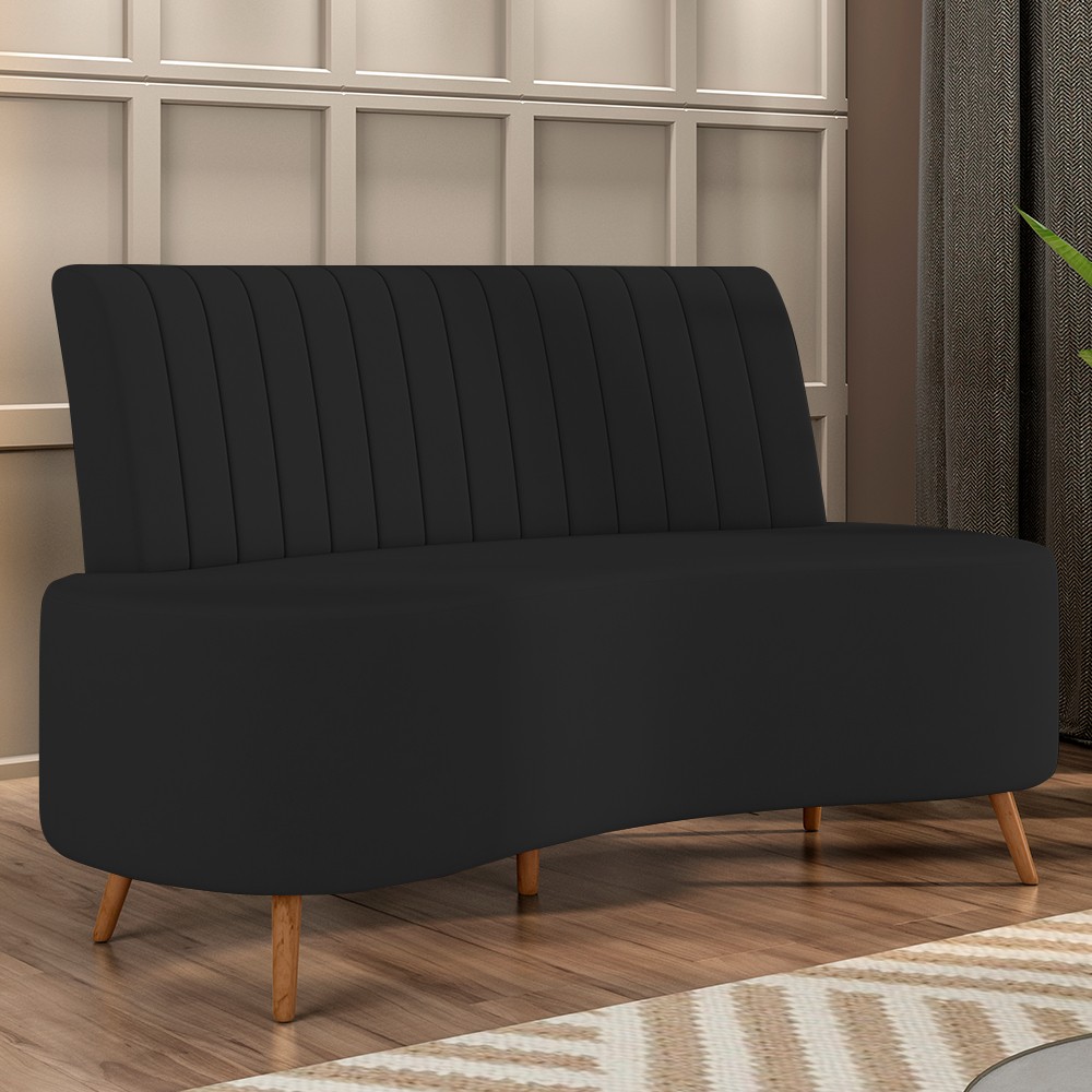 Sofá 2 Lugares para Sala Living 135cm Pés Palito Tamar K04 Veludo Preto - Mpozenato