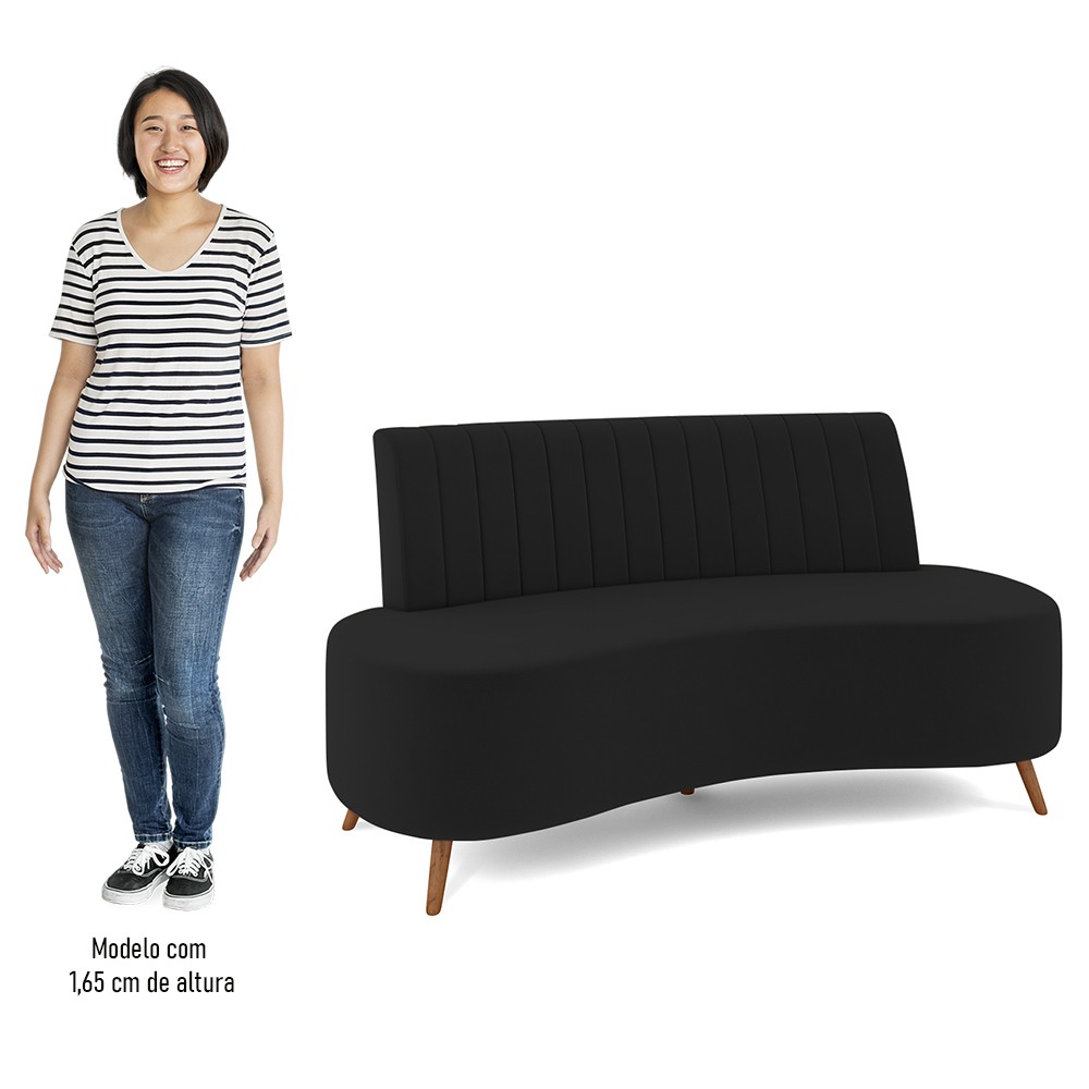 Sofá 2 Lugares para Sala Living 135cm Pés Palito Tamar K04 Veludo Preto - Mpozenato