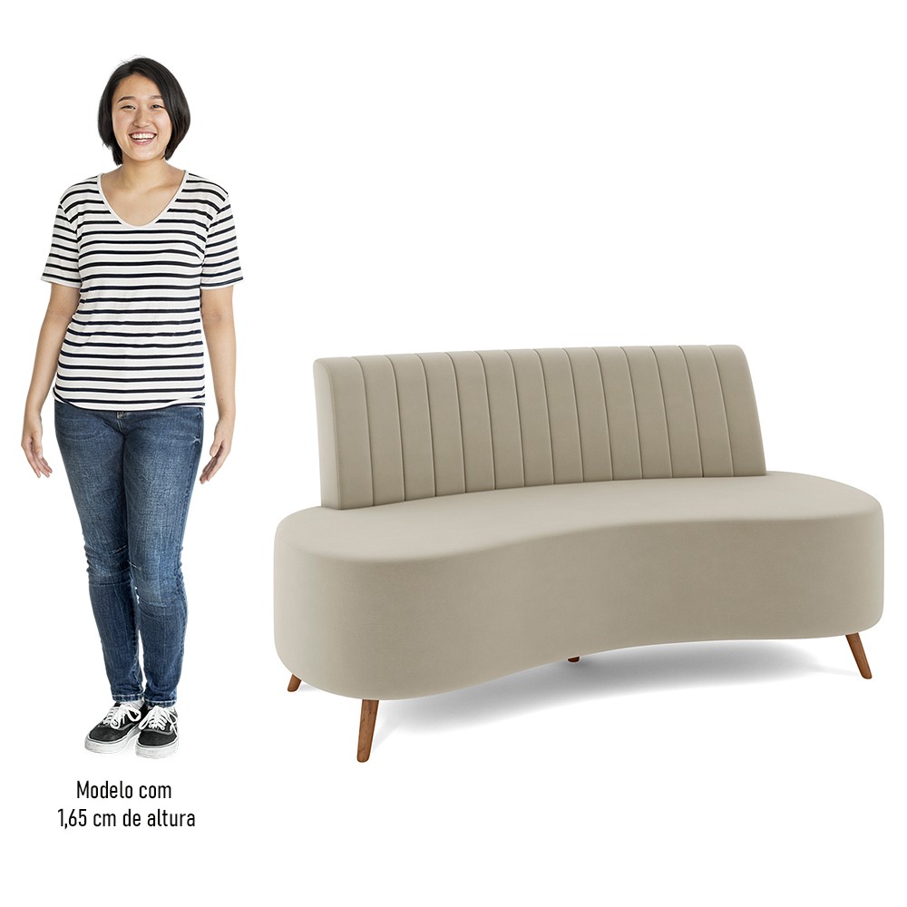 Sofá 2 Lugares para Sala Living 160cm Pés Palito Tamar Z08 Veludo Bege - Mpozenato