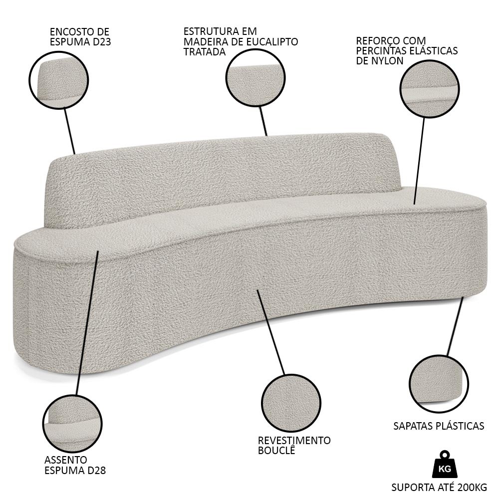 Sofá 2 Lugares para Sala de Estar Living 150cm Koane D06 Bouclê Creme - Mpozenato