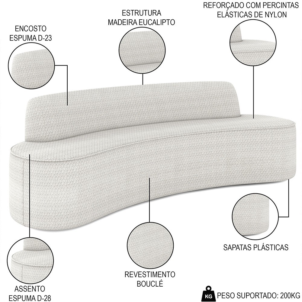 Sofá 2 Lugares para Sala de Estar Living 150cm Koane D06 Bouclê Off White - Mpozenato