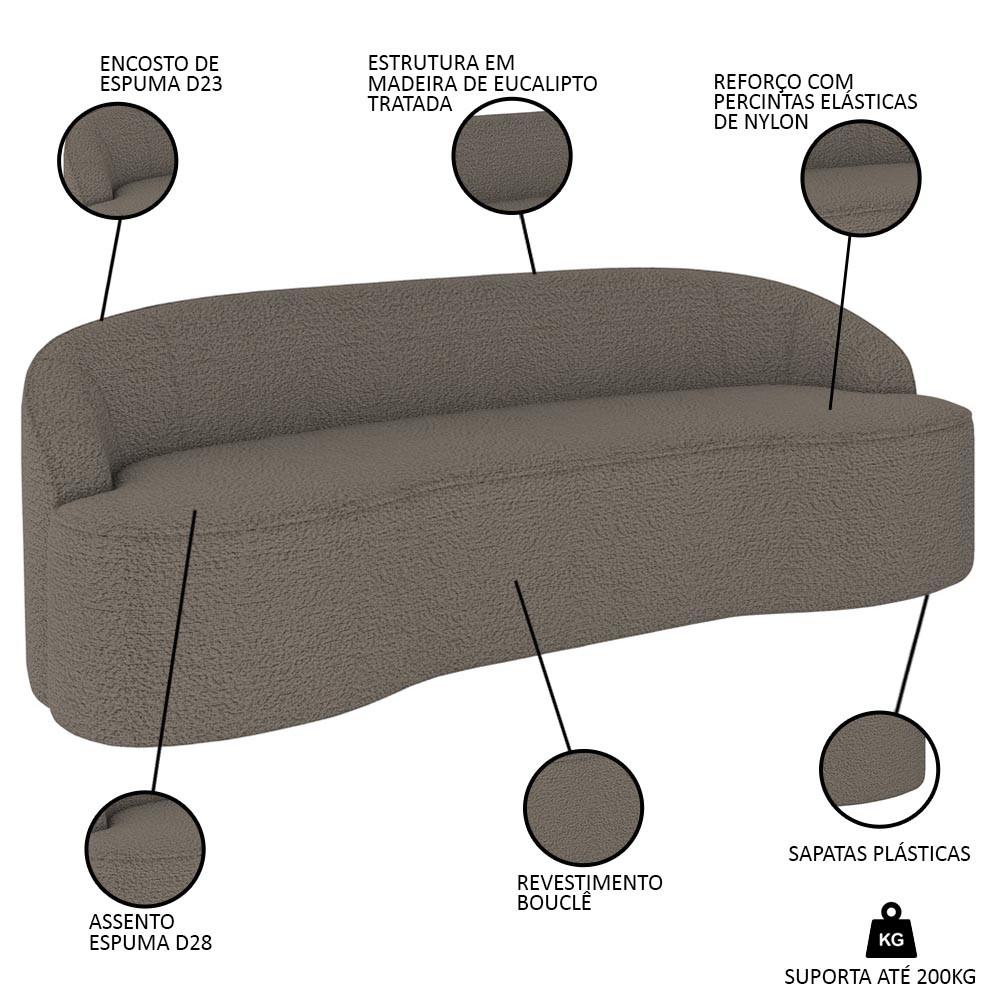 Sofá 2 Lugares para Sala de Estar Living 150cm Theo D06 Bouclê Castor - Mpozenato