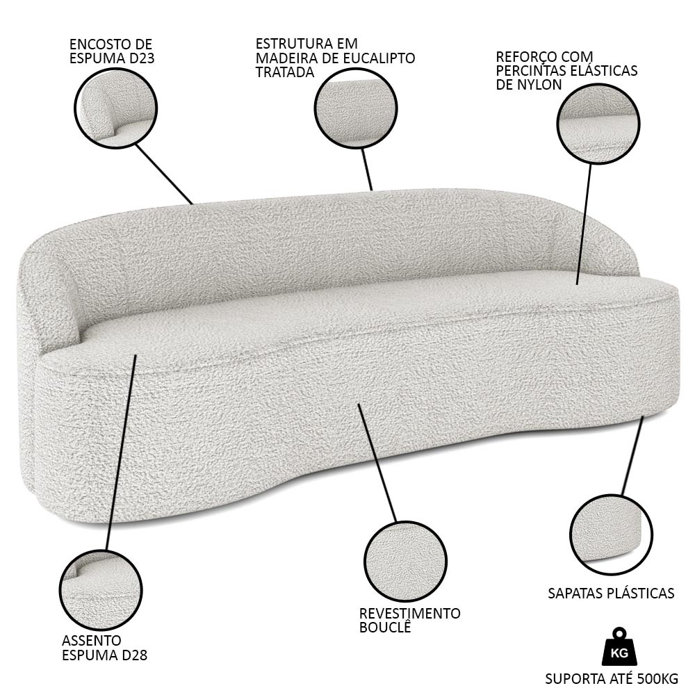 Sofá 2 Lugares para Sala de Estar Living 150cm Theo D06 Bouclê Creme - Mpozenato