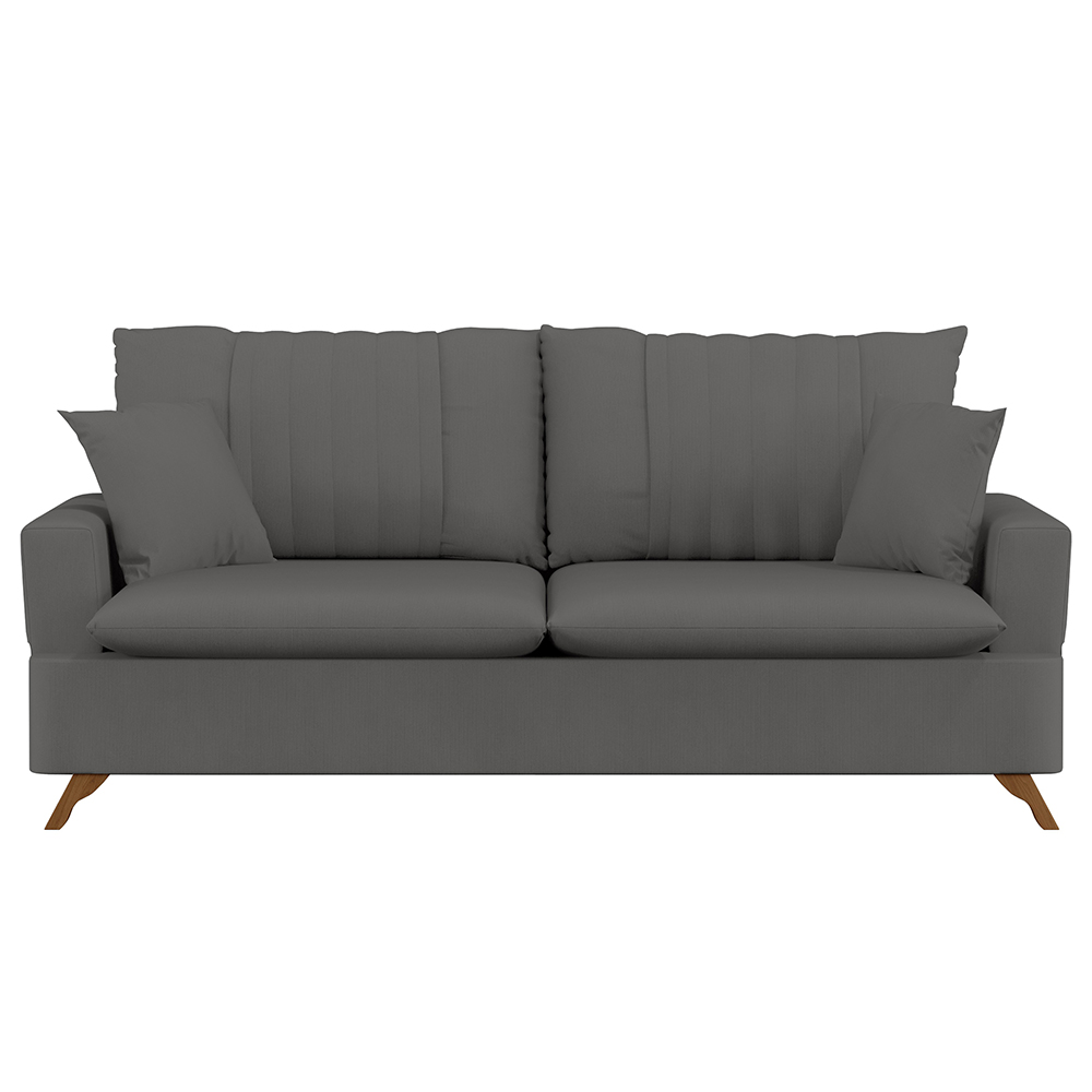 Sofá 200cm 3 Lugares com Almofadas Pés Curvos Veras Suede D05 Cinza - Mpozenato