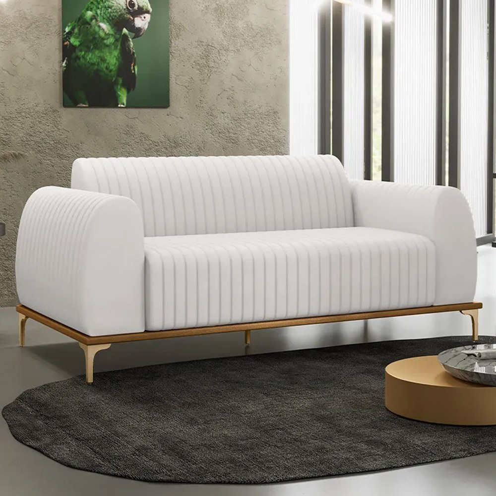 Sofá 210cm 3 Lugares Base Gold Molino D06 PU C-12 Branco - Mpozenato