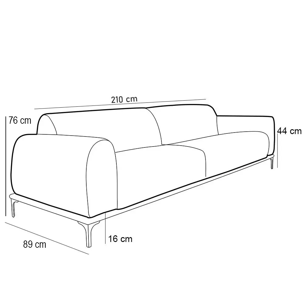 Sofá 210cm 3 Lugares Base Gold Molino D06 PU C-12 Branco - Mpozenato
