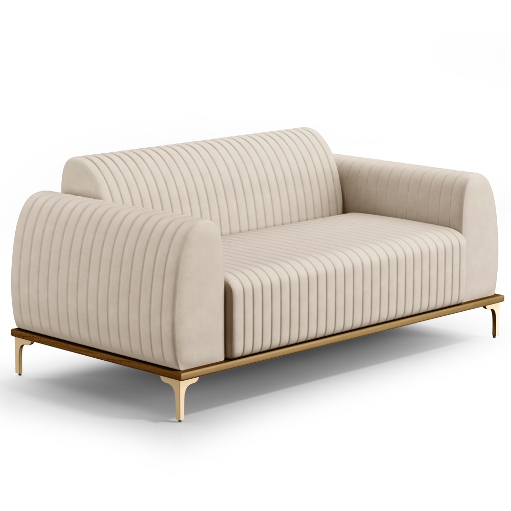 Sofá 210cm 3 Lugares Base Gold Molino D06 Suede C-309 Bege - Mpozenato