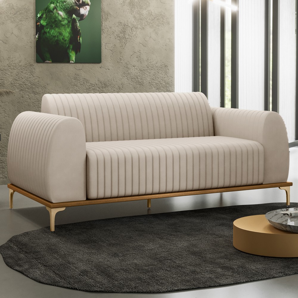 Sofá 210cm 3 Lugares Base Gold Molino D06 Suede C-309 Bege - Mpozenato