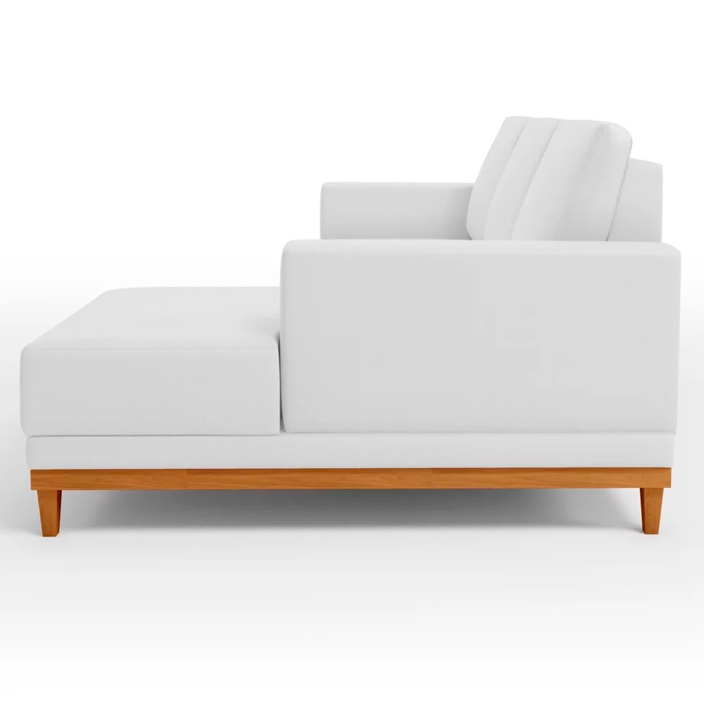 Sofá 3 Lugares 200cm Living Com Chaise Direito Sala de Estar Kayrós D05 Sintético Branco - Mpozenato