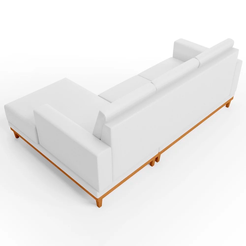 Sofá 3 Lugares 200cm Living Com Chaise Direito Sala de Estar Kayrós D05 Sintético Branco - Mpozenato