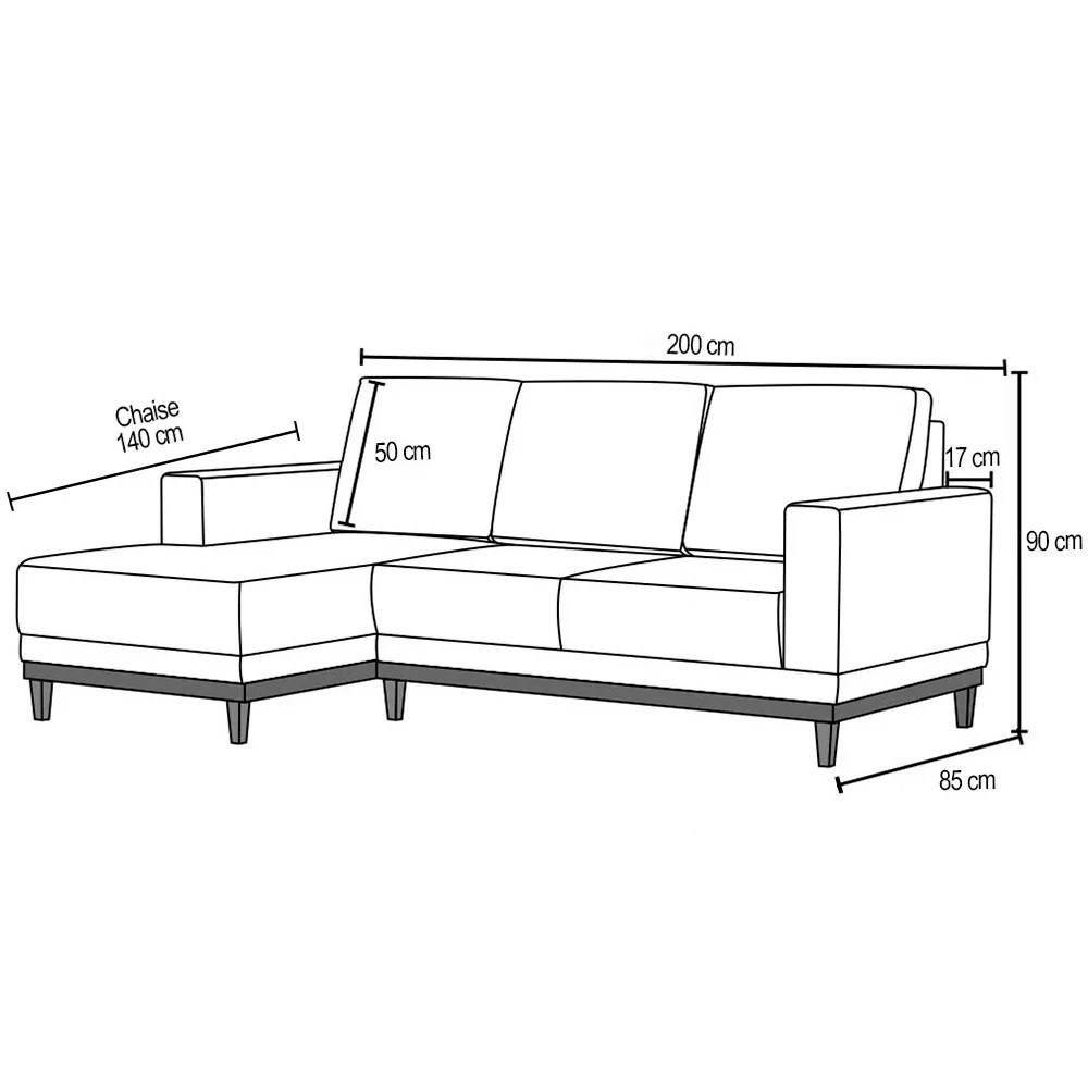 Sofá 3 Lugares 200cm Living Com Chaise Esquerdo Sala de Estar Kayrós D05 Sintético Branco - Mpozenato