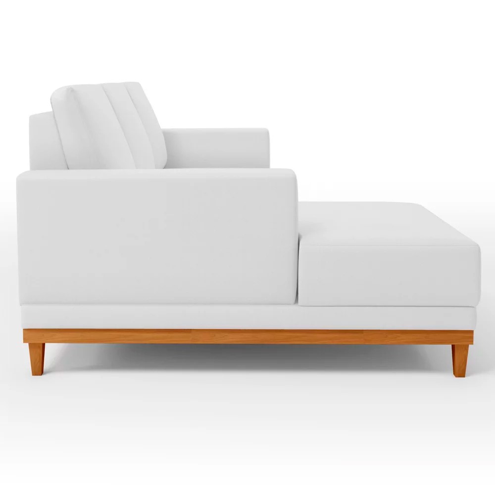 Sofá 3 Lugares 200cm Living Com Chaise Esquerdo Sala de Estar Kayrós D05 Sintético Branco - Mpozenato