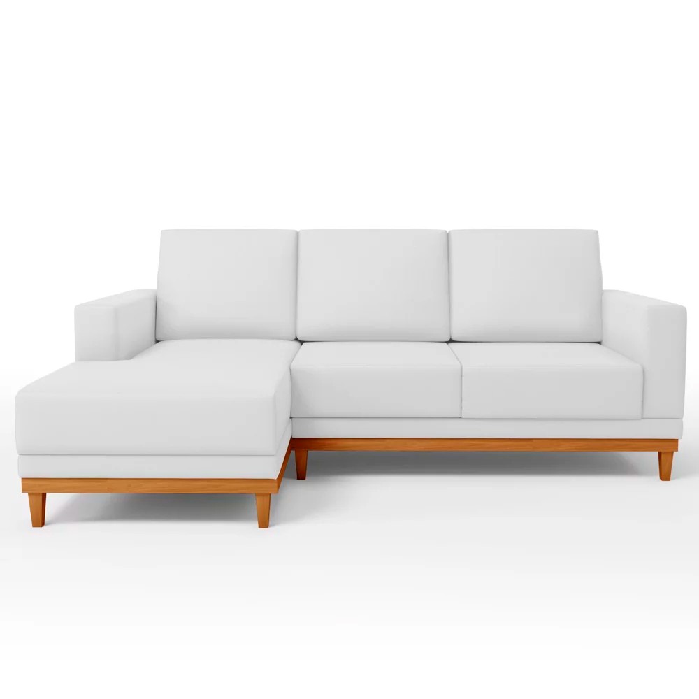 Sofá 3 Lugares 200cm Living Com Chaise Esquerdo Sala de Estar Kayrós D05 Sintético Branco - Mpozenato
