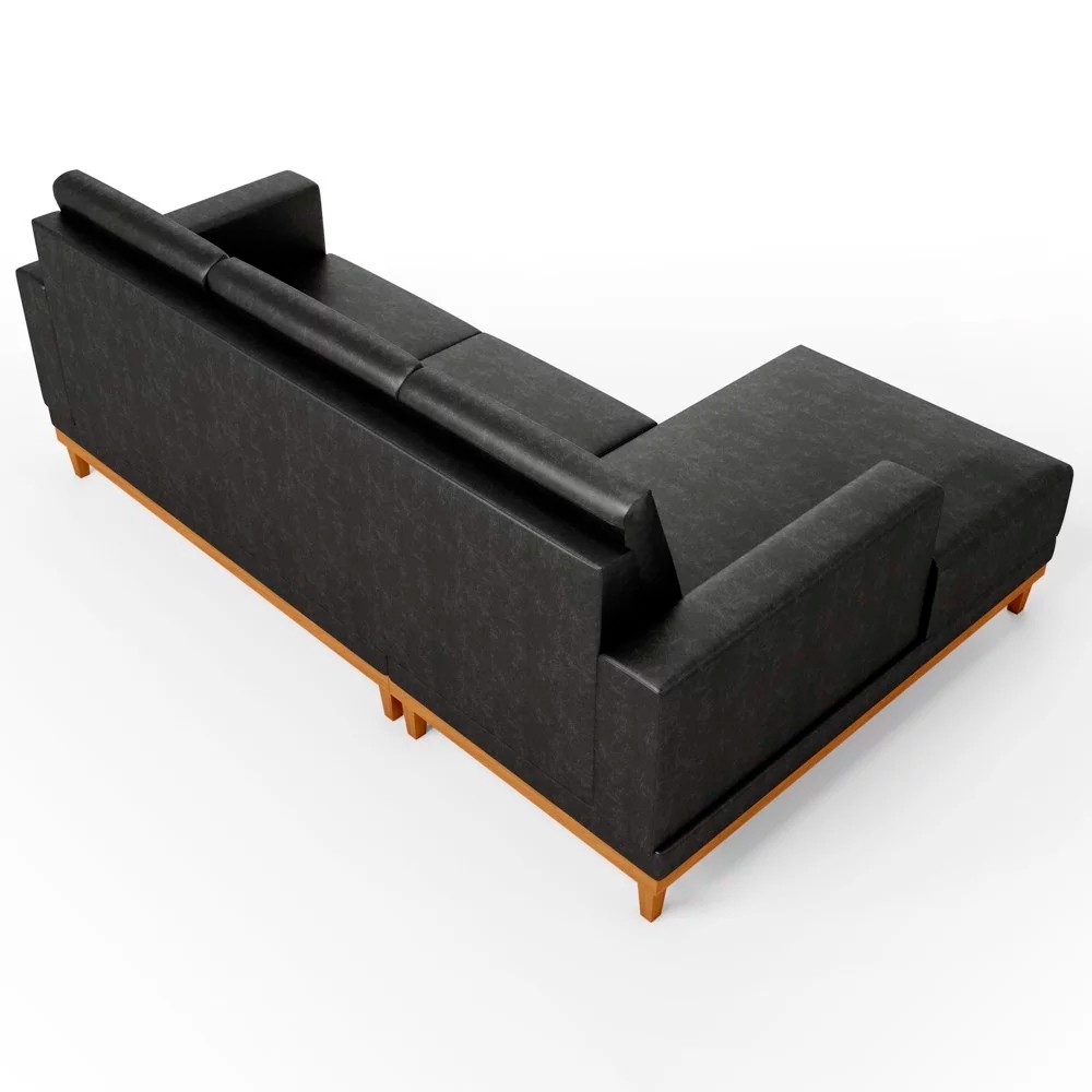 Sofá 3 Lugares 200cm Living Com Chaise Esquerdo Sala de Estar Kayrós D05 Sintético Preto - Mpozenato