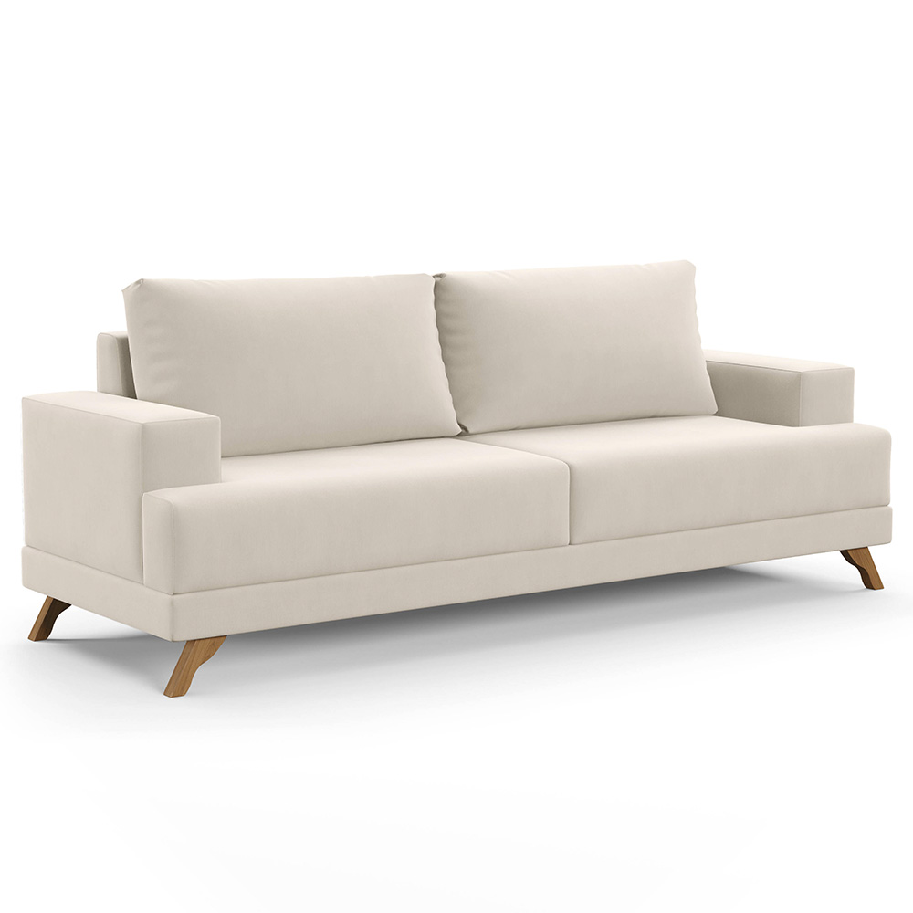 Sofá 3 Lugares 200cm Living Pés Curvos Santi D05 Suede Bege - Mpozenato