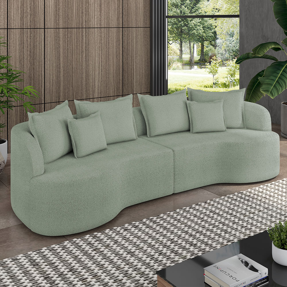 Sofá 3 Lugares 210cm Orgânico Quito K04 Bouclê Verde - Mpozenato
