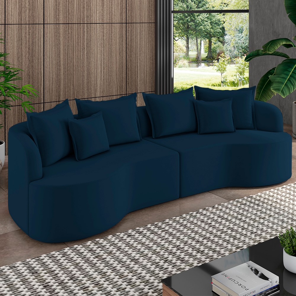 Sofá 3 Lugares 210cm Orgânico Quito K04 Veludo Azul Marinho - Mpozenato