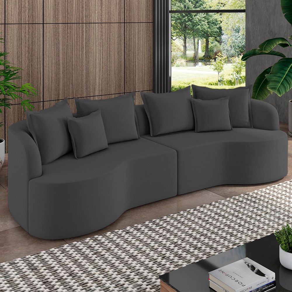 Sofá 3 Lugares 210cm Orgânico Quito K04 Veludo Cinza Escuro - Mpozenato