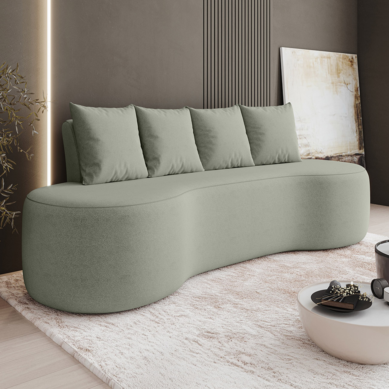 Sofá 3 Lugares 210cm Orgânico Viana B10 Bouclê Menta - Mpozenato