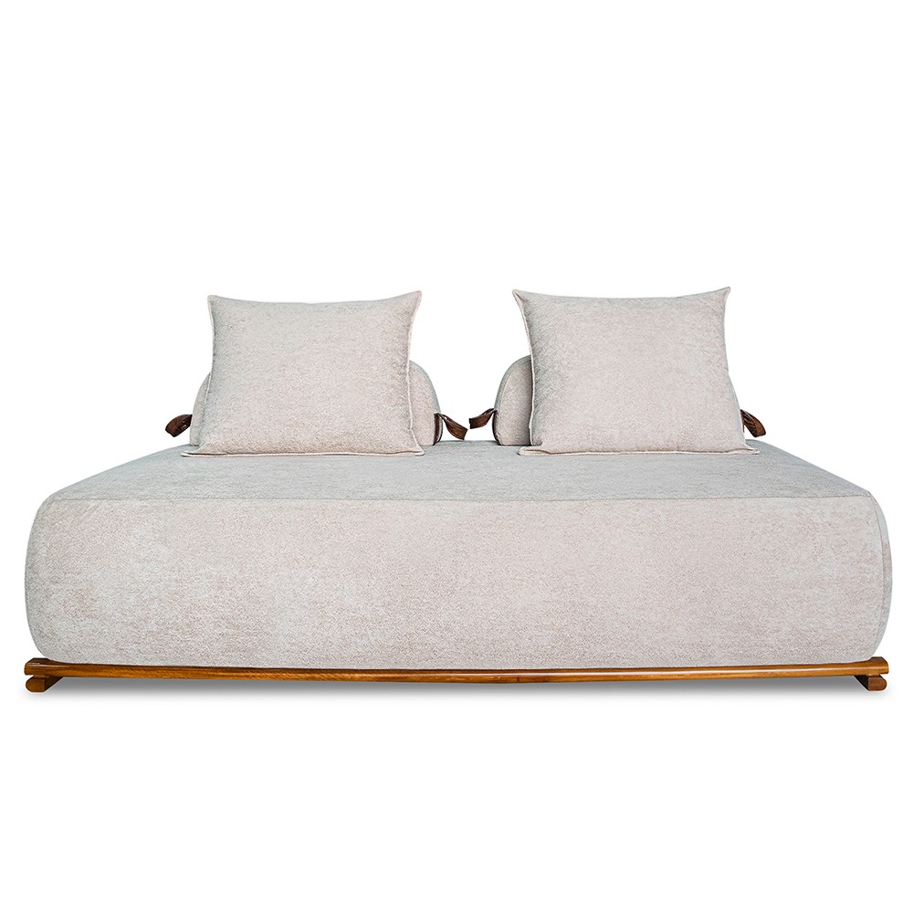 Sofá 3 Lugares 220cm Ilha Base Madeira Viero S06 Boucle Bege - Mpozenato