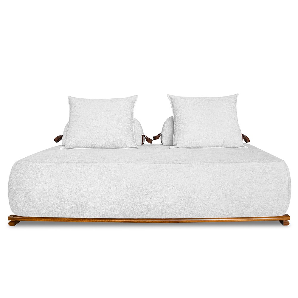 Sofá 3 Lugares 220cm Ilha Base Madeira Viero S06 Boucle Branco - Mpozenato