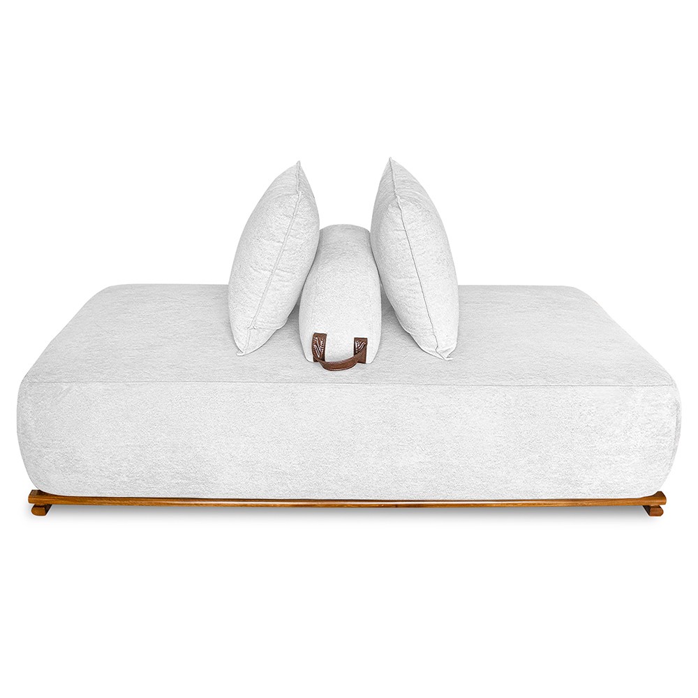 Sofá 3 Lugares 220cm Ilha Base Madeira Viero S06 Boucle Branco - Mpozenato