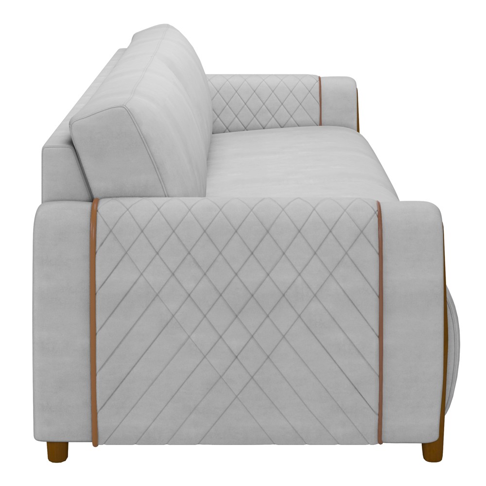 Sofá 3 Lugares 223cm Pés Madeira Amaranto M22 Veludo Cinza - Mpozenato