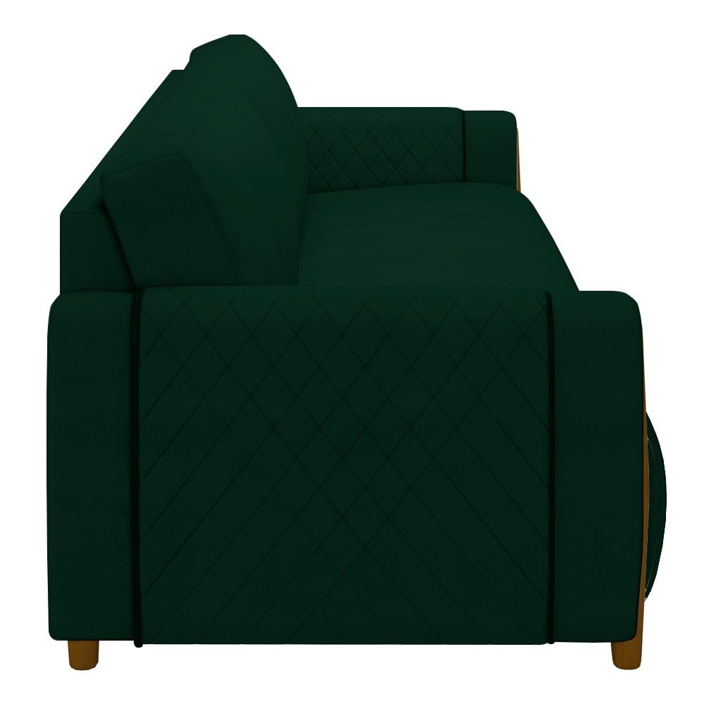 Sofá 3 Lugares 223cm Pés Madeira Amaranto M22 Veludo Verde - Mpozenato