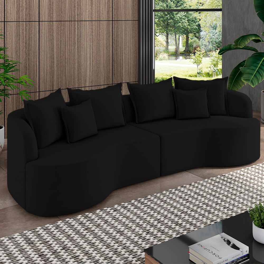 Sofá 3 Lugares 230cm Orgânico Quito K04 Veludo Preto  - Mpozenato