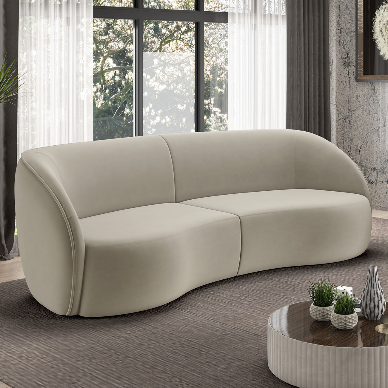 Sofá 3 Lugares 288cm Orgânico Zion M22 Veludo Bege - Mpozenato