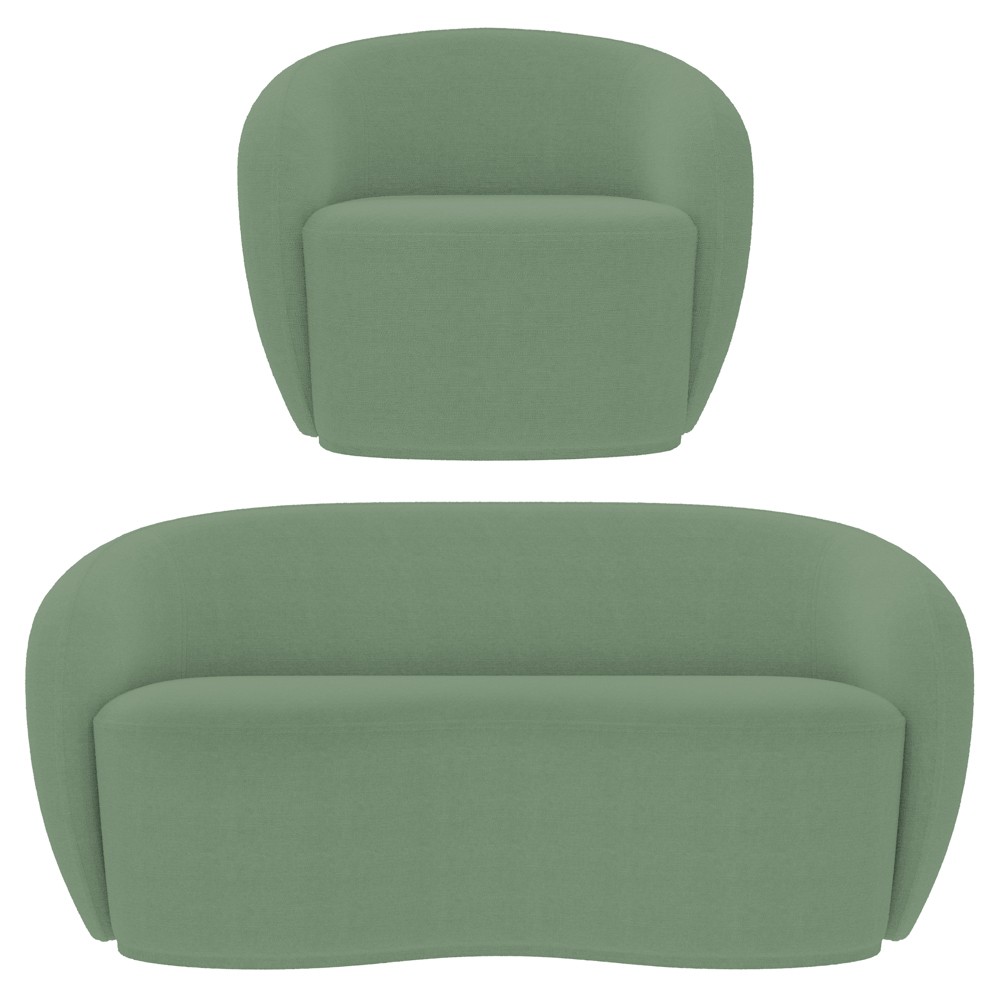 Sofá 3 Lugares Living 180cm e 1 Poltrona Giratória Garbin K04 Bouclê Verde - Mpozenato