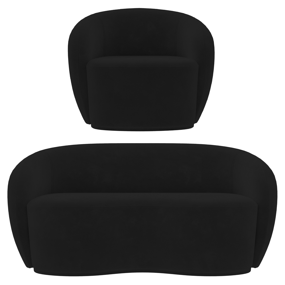Sofá 3 Lugares Living 180cm e 1 Poltrona Giratória Garbin K04 Veludo Preto - Mpozenato
