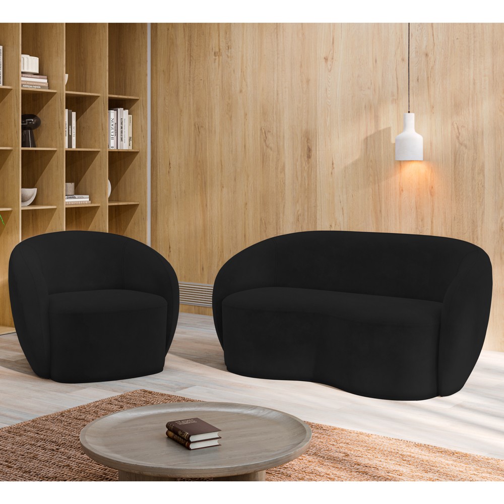 Sofá 3 Lugares Living 180cm e 1 Poltrona Giratória Garbin K04 Veludo Preto - Mpozenato